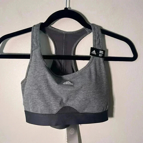 NWT ADIDAS Mid Stripes Good Sports Bras Women - Dark Grey S - Picture 3 of 7